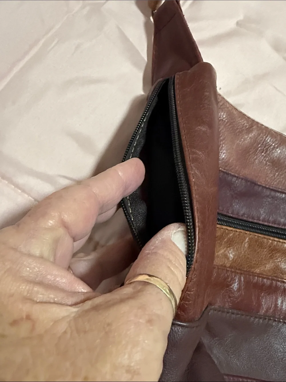 Leather Multi-Tone Crossbody Bag - Brown & Burgundy